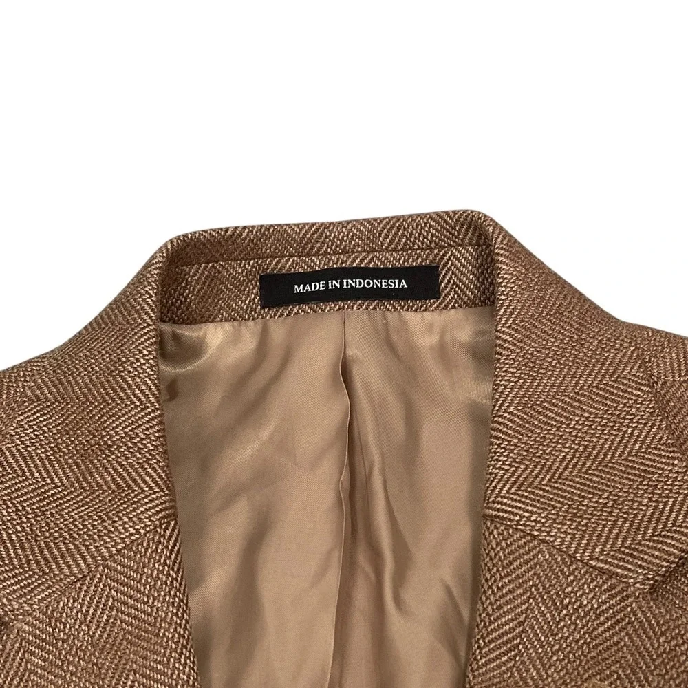 Lauren Ralph Lauren Blazer Men 42R Brown Herringbone Silk Wool Slim Blazer